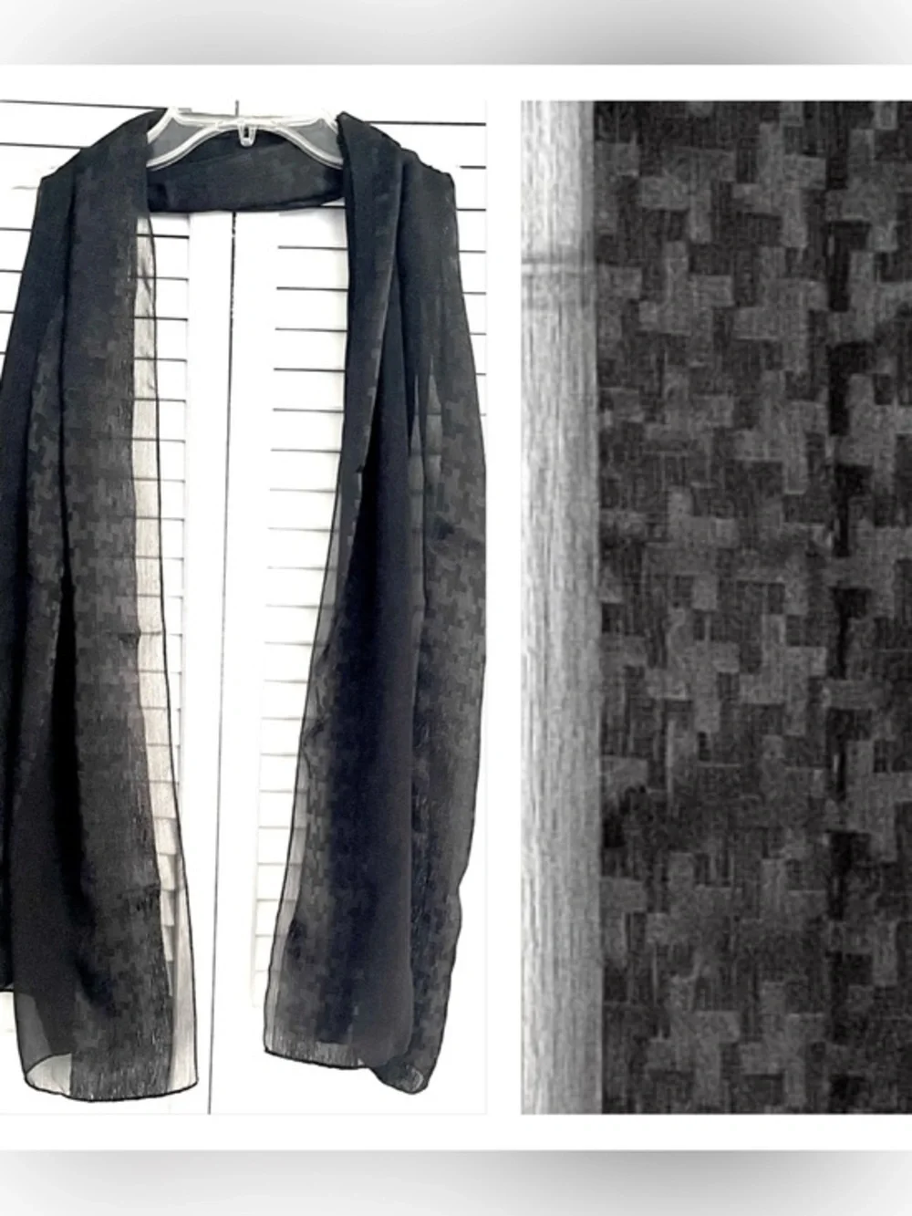 Silk! Houndstooth w/ Sheer Panels Scarf!